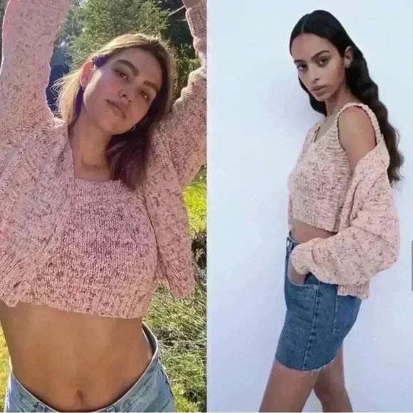 New Zara Pink Speckled Knit Cropped
Cardigan Jacket With Buttons Size S - Picture 1 of 7